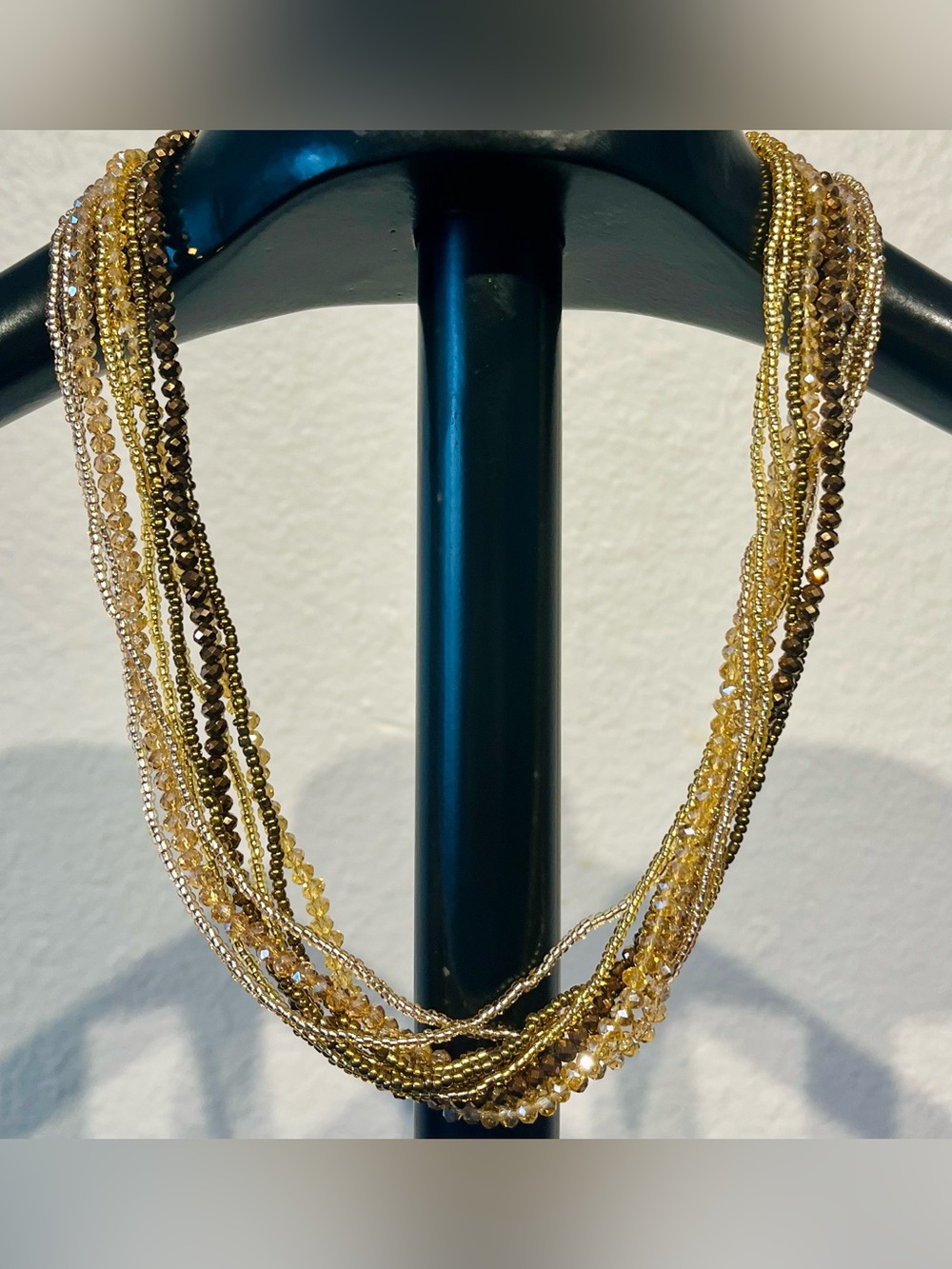 Vintage Multi-Strand Brown and Gold Bead Necklace